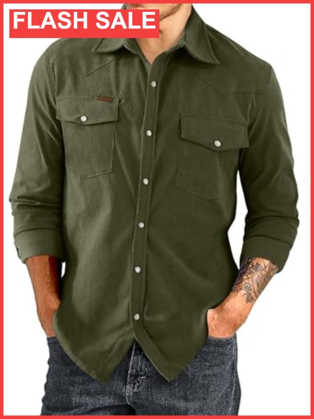 Mens Corduroy Button Down Shirt Long Sleeve Casual Shacket Jacket